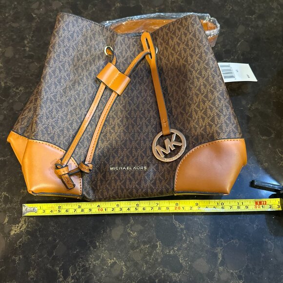 BRAND NEW WITH TAGS MK LEATHER BROWN DRAWSTRING BUCKET BAG - Picture 10 of 10